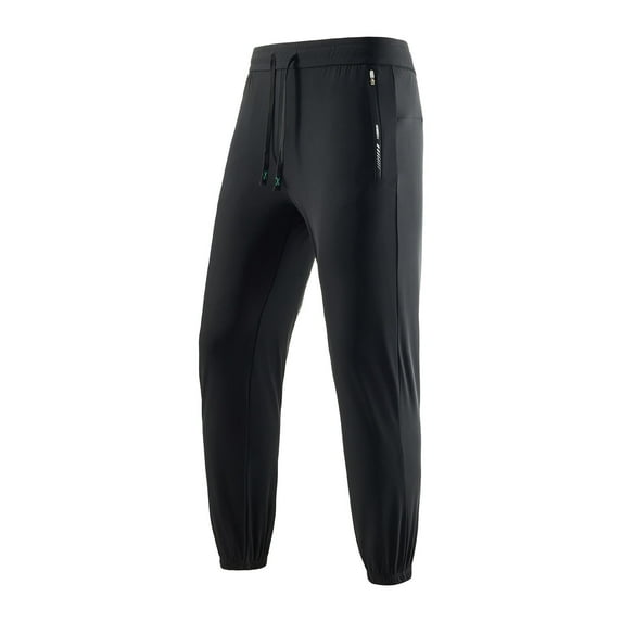 Fengqque Holiday Comfort Gift, Men's Solid Color Sports Trousers with Elastic Waist & Pockets, Tethered Closed Design