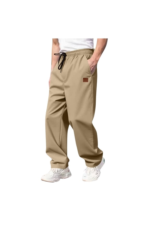 Holiday Gift for Men, Casual Solid Color Sports Pants with Elastic Waist & Pockets, Festive Season Comfort Outwear