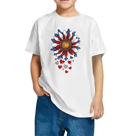 Fengqque Independence Day Cotton T-Shirts for Boys & Girls - Short Sleeve, Cute Prints, Festive & Comfortable