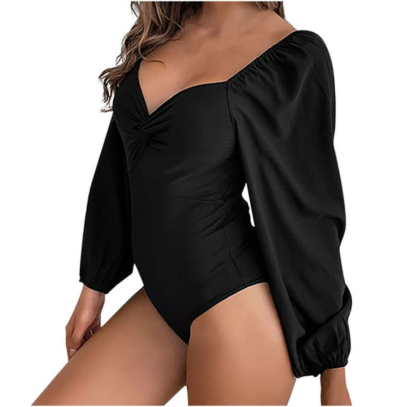 Fengqque Jumpers for Women with Overalls Casual Jumpsuits Plus Size Summer V-neck Pullover All-in-one Tight Solid Color One-Piece