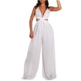 thumbnail image 1 of Fengqque Jumpers for Women with Overalls Casual Jumpsuits Plus Size Summer Cold Shoulder Jumpsuit Solid Suspender Jumpsuits Wide Leg Pant, 1 of 7
