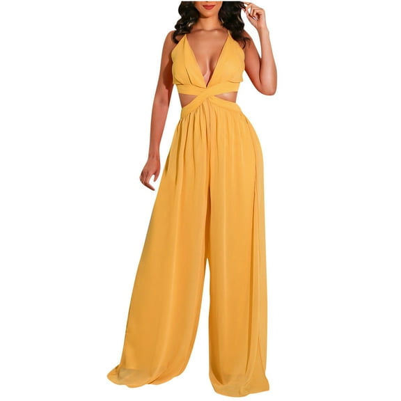 Fengqque Jumpers for Women with Overalls Casual Jumpsuits Plus Size Summer Cold Shoulder Jumpsuit Solid Suspender Jumpsuits Wide Leg Pant