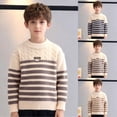 thumbnail image 1 of Fengqque Kids Boys Long Sleeve Round Neck Sweater Knit Pullover Warm Striped Sweater 4-12 Years Old Khaki 11-12 Years, 1 of 6