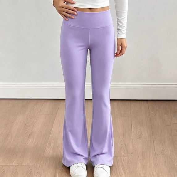 Fengqque Kids Solid Color High Waist Flared Yoga Pants Girls Soft Slim ...