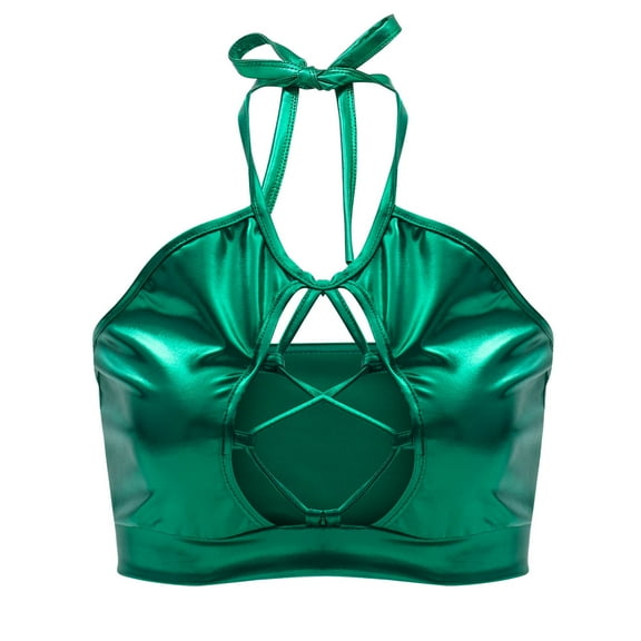 Fengqque Ladies Sexy Strap Strap Hollow Out Bright Leather Vest