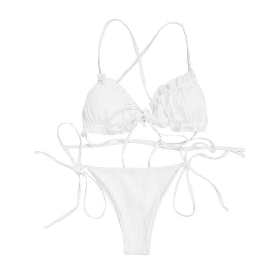 Fengqque Ladies Solid Color Fold Hollow Out Split Bikini Minimalistic Sexy Women's Swimsuit