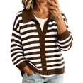 thumbnail image 1 of Fengqque Lady's Winter Long-sleeved Button-down Knitted Cardigan With Striped Sweater Coat, 1 of 7