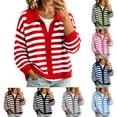 thumbnail image 1 of Fengqque Lady's Winter Long-sleeved Button-down Knitted Cardigan With Striped Sweater Coat, 1 of 7
