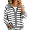 thumbnail image 1 of Fengqque Lady's Winter Long-sleeved Button-down Knitted Cardigan With Striped Sweater Coat, 1 of 7