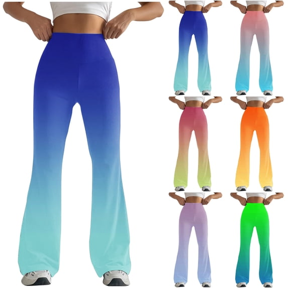 Fengqque Leggings for Women Tummy Control Flared Leggings Gradient Color Yoga Pants Women High Waisted Workout Bell Bottoms Yellow 10(XL)