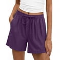 thumbnail image 1 of Fengqque Linen-cotton Shorts Women Wide Leg High Waisted Summer Elastic Waist Drawstring Shorts with Pockets Purple M(M), 1 of 6