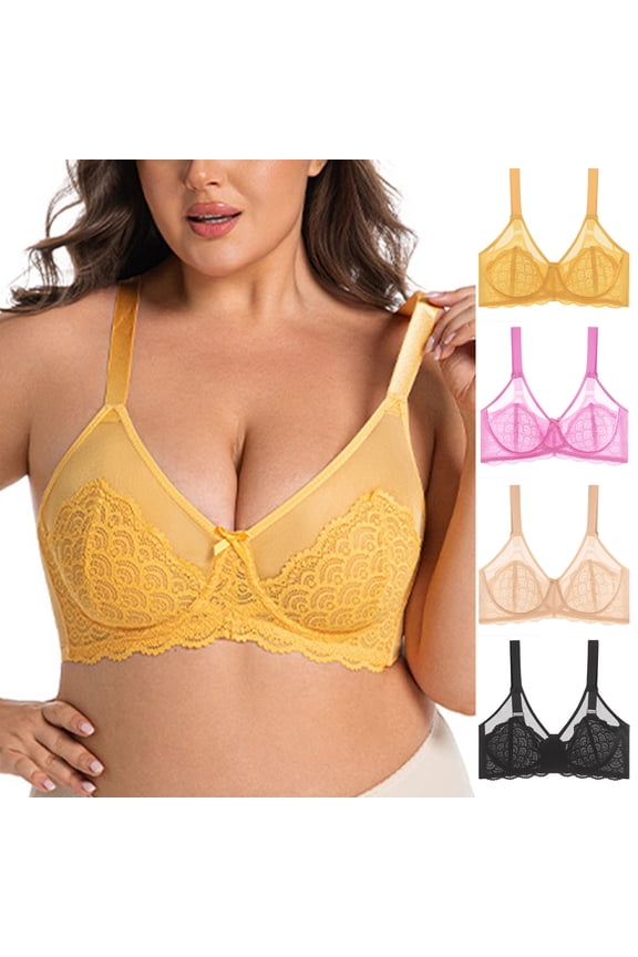Lingerie for Women D cup Lace Bra Underwear Plus Size Bra Ultra-thin Mesh Bra Yellow XL(XL)