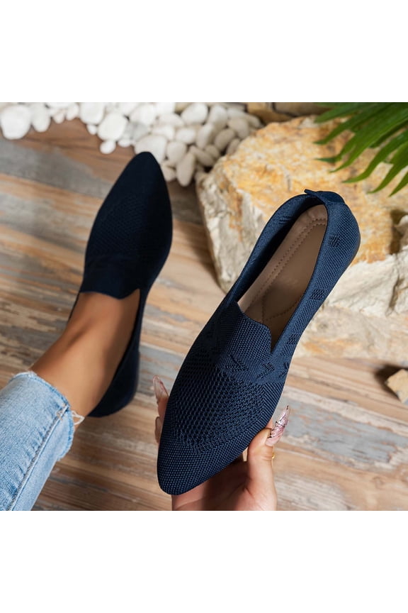 Loafers for Women Flats Shoes Women Pointed Toe Dress Shoes Mesh Fabric Penny Loafers Slip On Shoes Navy 7.5(40)