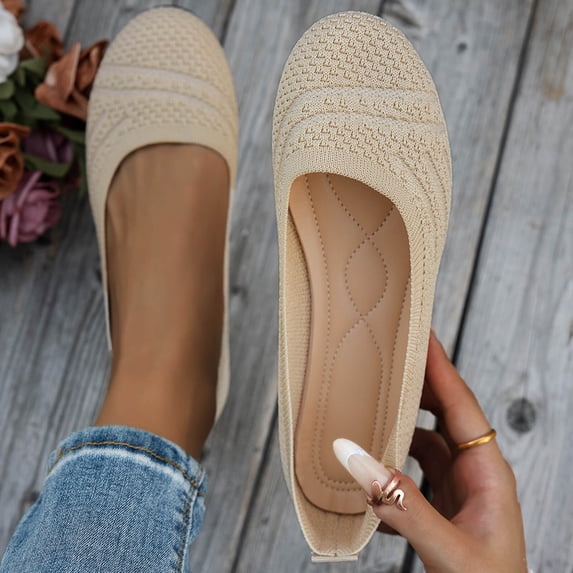 Fengqque Loafers for Women Mesh Fabric Breathable ShoeCasual Slip On Womens Driving Round Toe Flats Shoes Beige 7(39)