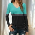 thumbnail image 1 of Fengqque Long Sleeve Color Blocking Shirts for Women V Neck T Shirts Slim Fit Tunic Tops Fashion Clothing Black S(S), 1 of 7