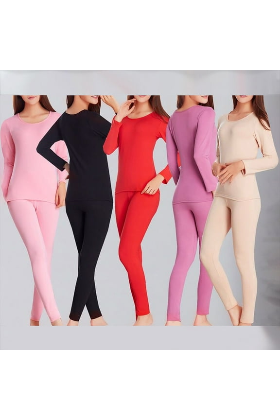 Long Sleeve Round Neck thermal Underwear for Women Thick Velvet Base Layer Pajama Set Winter Clothing Red XL(XL)