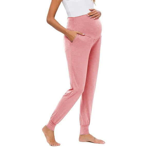 Fengqque Maternity Pants High Waist Support Casual Temperament Solid Micro Pull Slim Flare Trousers Pants