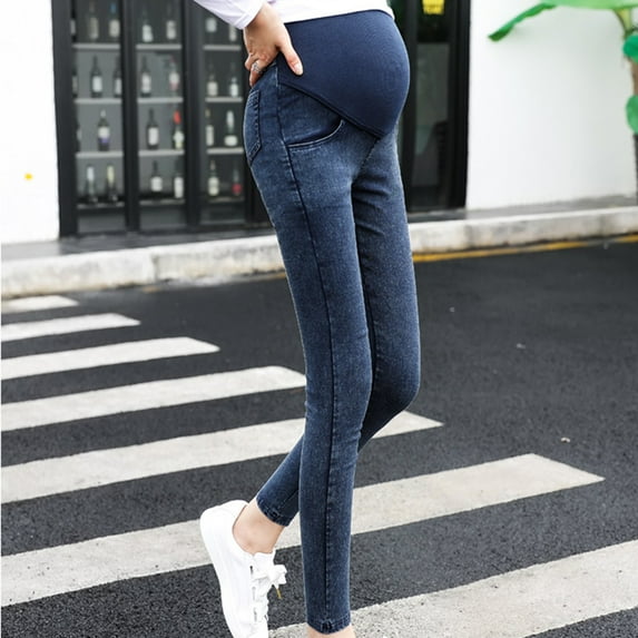 Fengqque Maternity Pants High Waist Support Pregnancy Skinny Trousers Over The Pants Elastic