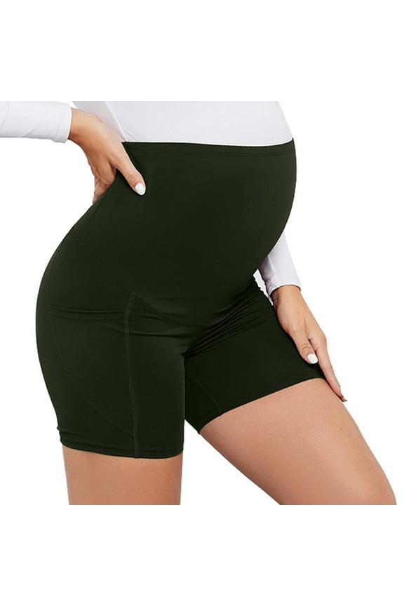 Maternity Pants High Waist Support Solid Color High Waisted Belly Lifting Pocket Maternity Shorts