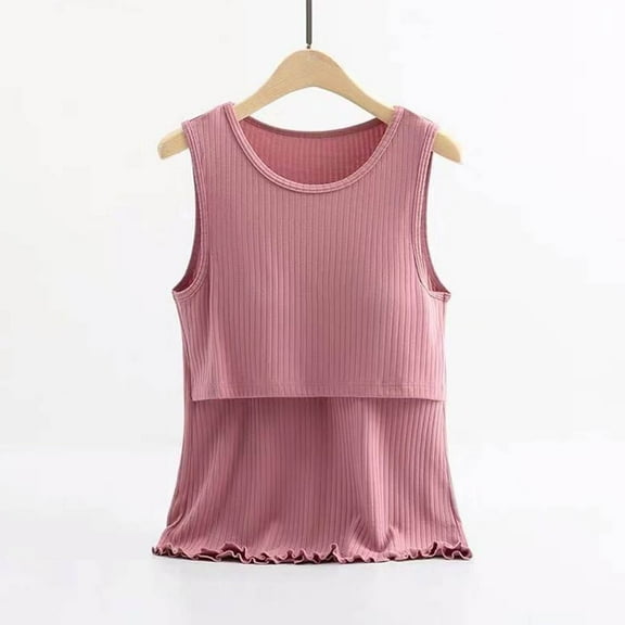 Fengqque Maternity Summer Comfort Tank Top Solid Color Breast Feeding Pregnant Nursing T-Shirt Blouse Sleeveless Round-Neck Tank Tops