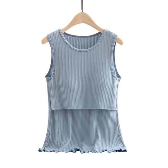 Fengqque Maternity Summer Comfort Tank Top Solid Color Breast Feeding Pregnant Nursing T-Shirt Blouse Sleeveless Round-Neck Tank Tops