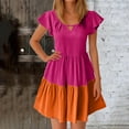 thumbnail image 1 of Fengqque Maxi Summer Dresses for Women Fashionable Summer Casual Color Blocking Short Sleeved Round Neck Dress, 1 of 5