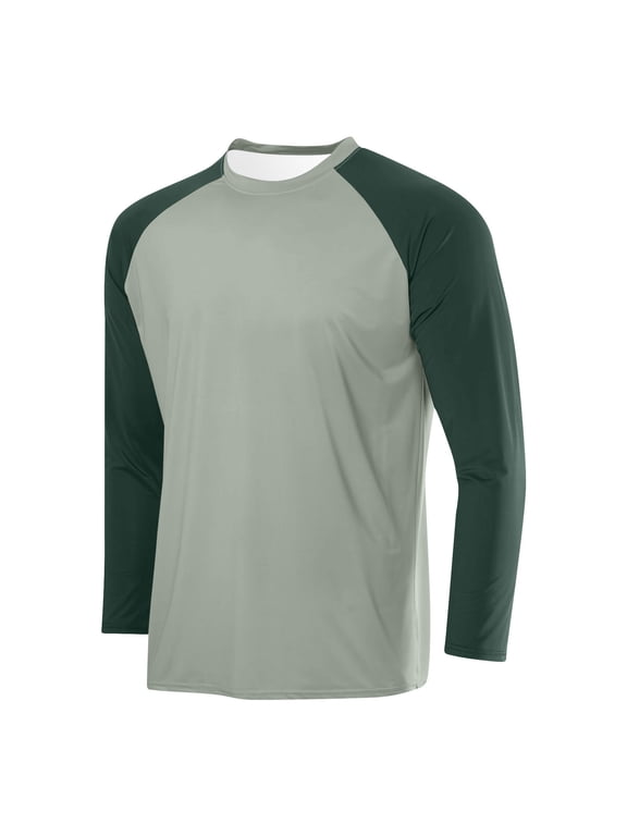 Men Raglan Shirt Soft Sports Jersey Style Long Sleeve Mesh Round Neck Baseball Shirts Green M(M)