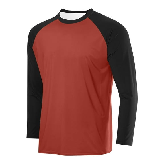 Fengqque Men Raglan Shirt Soft Sports Jersey Style Long Sleeve Mesh Round Neck Baseball Shirts Red S(S)