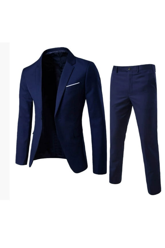 Men's 2 Piece Slim Fit Suit Set One Button Blazer Jacket Pants Tuxedo Set for Party Wedding and Business Navy M(M)