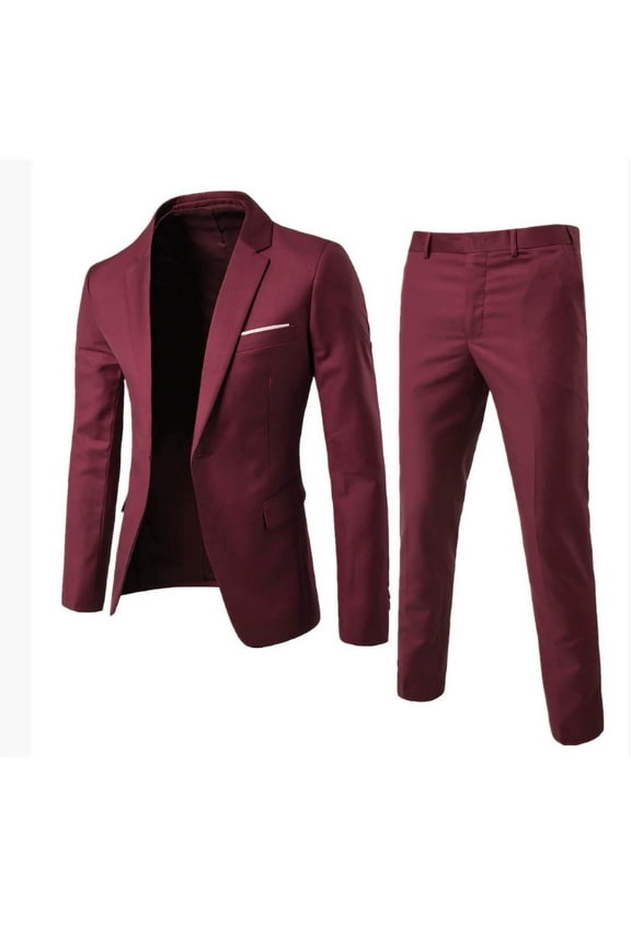 Men's 2 Piece Slim Fit Suit Set One Button Blazer Jacket Pants Tuxedo Set for Party Wedding and Business Wine XXL(XXL)