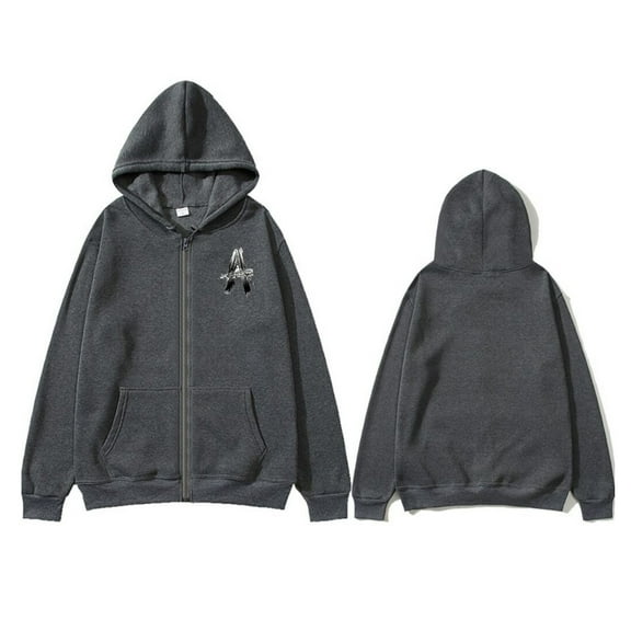 Fengqque Men's A letter Printed Long Sleeved Zipper Cardigan Hooded Sweatshirt Jacket Long Sleeved Hooded Casual Jacket Gray S(S)