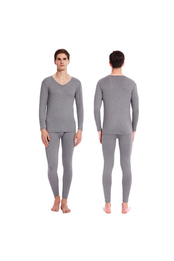 Men's Autumn Winter Cold Protection Suit Warm Thermal Underwear Middle Collar Pure Color Warm Clothing Suit