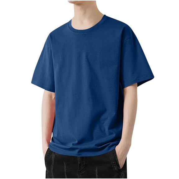 Fengqque Men's Big and Tall Shirts Short Sleeved Cotton Tee Crew Neck Top Casual Loose Fit T Shirts Blue 10(XL)