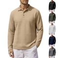 thumbnail image 1 of Fengqque Men’s Business Textured Grid Polo Shirts Golf Lapel Collar Two Button Placket Long Sleeve Regular Fit Tops White XL, 1 of 5
