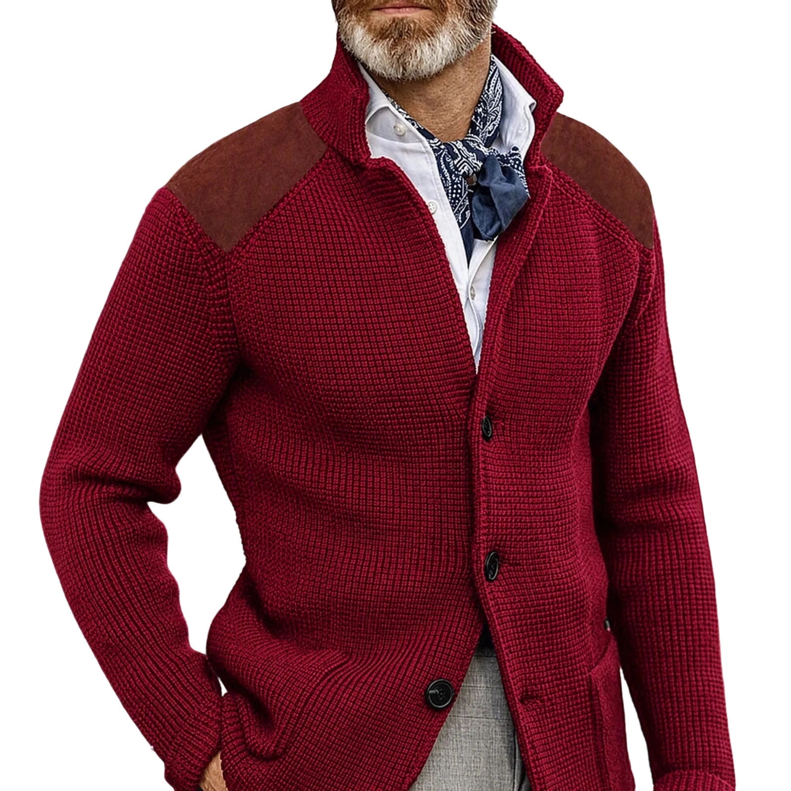 Fake Ruby Large Fengqque Men's Button Stand Long Sleeve Collar Knitted Business Jacket ...