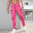 thumbnail image 1 of Fengqque Men's Cargo Pants Casual Straight Leg Sweatpants Drawstring Elastic Waist with Pockets Hiking Pants Hot Pink XL(XL), 1 of 6