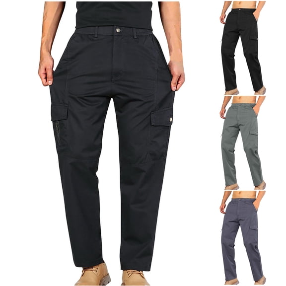 Fengqque Men's Cargo Pants Casual Straight Leg Sweatpants Elastic Waist Men Pants with Pockets Hiking Pants Gray 10(XL)