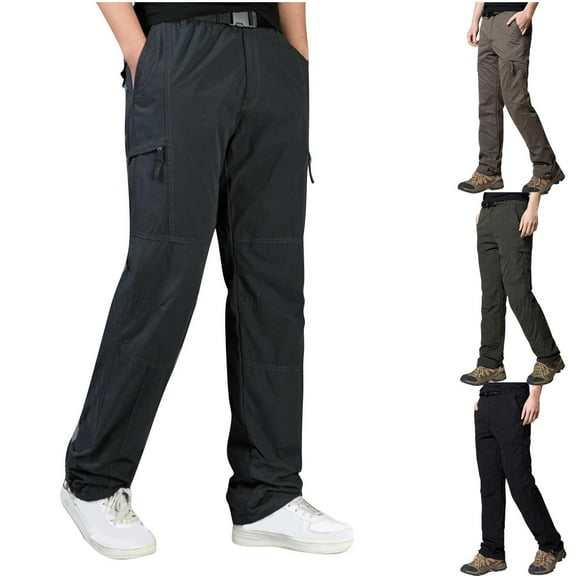 Fengqque Men's Cargo Pants Casual Straight Leg Sweatpants Elastic Waist with Pockets Hiking Pants Gray 8(XL)