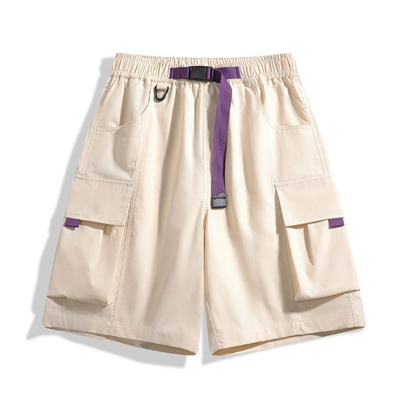 Fengqque Men's Cargo Shorts Elastic Waistband Drawstring Summer Relaxed Fit Work Shorts with Multiple Pockets Beige XS(XS)