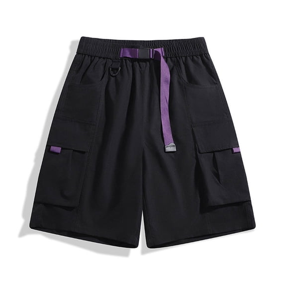 Fengqque Men's Cargo Shorts Elastic Waistband Drawstring Summer Relaxed Fit Work Shorts with Multiple Pockets Black S(S)