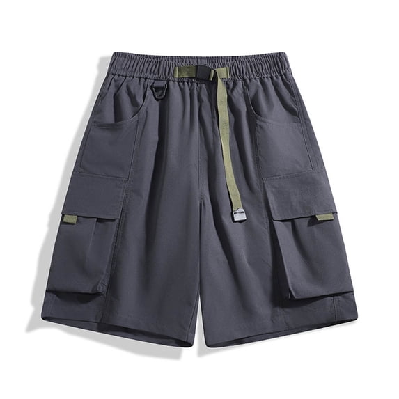 Fengqque Men's Cargo Shorts Elastic Waistband Drawstring Summer Relaxed Fit Work Shorts with Multiple Pockets Gray XXL(XXL)