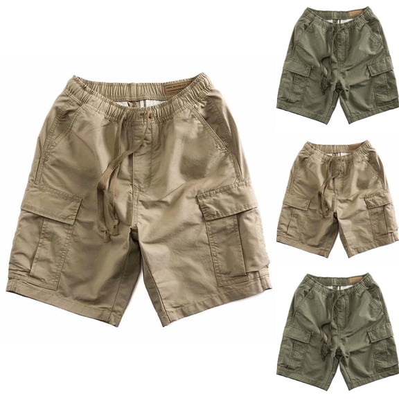 Fengqque Men's Cargo Shorts Elastic waist drawstring Casual Elastic Loose shorts with Pockets Khaki XL(XL)