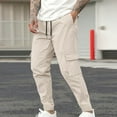 thumbnail image 1 of Fengqque Men's Casual Cargo Joggers Pants Waffle Stretch Elastic Waist Drawstring Tapered Sweatpants with Pockets Khaki L(L), 1 of 6