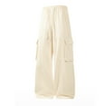 thumbnail image 1 of Fengqque Men's Casual Cargo Pants Drawstring Elastic Waist Workout Wide-leg Pants Hiking Tactical Sweatpants with Pockets Beige M(M), 1 of 6