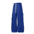 thumbnail image 1 of Fengqque Men's Casual Cargo Pants Drawstring Elastic Waist Workout Wide-leg Pants Hiking Tactical Sweatpants with Pockets Navy S(S), 1 of 3