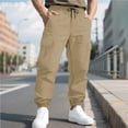 thumbnail image 1 of Fengqque Men's Casual Cargo Pants Elastic Waist Drawstring Joggers Pants Tapered Sweatpants Multi Pockets Khaki XL(XL), 1 of 7