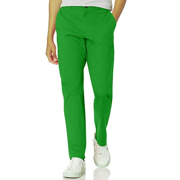 Fengqque Men's Casual Fashion Button Suit Pants Self-cultivation Straight Leg Pants Long Pants with Pockets Green 14(XXXL)