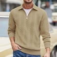 thumbnail image 1 of Fengqque Men's Casual Fashion Long Sleeved Lapel Knitted Jacquard Quarter Zipper Slim Fit and Warm T-shirt Khaki M(M), 1 of 9