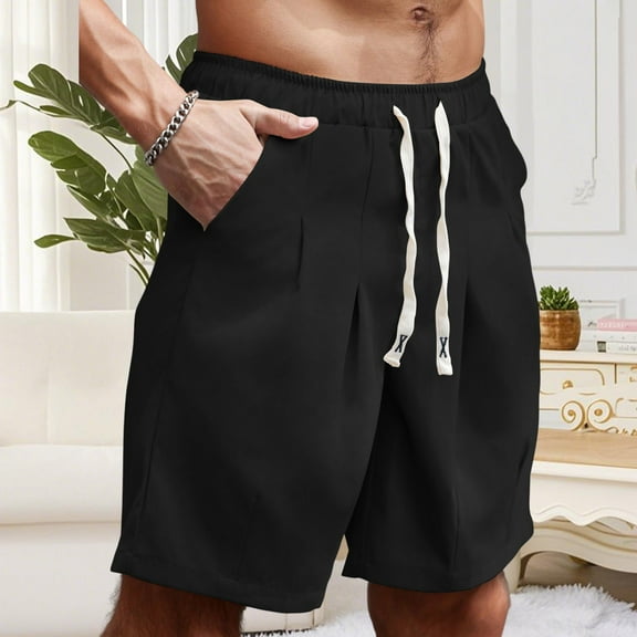 Fengqque Men's Casual Shorts Elastic Waist Drawstring Lightweight Outdoor Summer Beach Shorts with Pockets Hiking Shorts Black XXL(XXL)