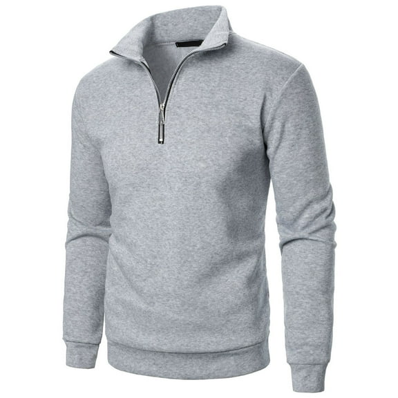 Fengqque Men's Casual and Comfortable Solid Color Pullover 1/4 Zip Stand Collar Long Sleeve Sweatshirts Gray M(M)